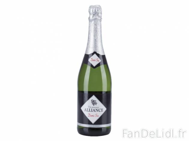 Vin mousseux demi-sec ou brut , prezzo 1.29 € per 75 cl au choix, 1 L = 1,72 € ...