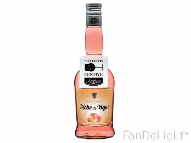 Crème de framboise ou de pêche de vigne , prezzo 3.89 € per 50 cl au choix, ...