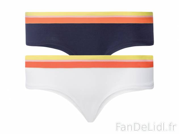 Hipsters femme , le prix 3.99 € 
- Du S au L selon modèle.
- Ex. 95 % coton ...
