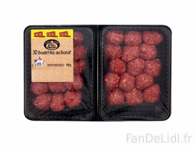 30 boulettes au bœuf , prezzo 3.99 € per 750 g, 1 kg = 5,32 € EUR.