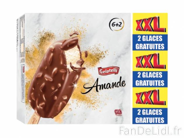 8 bâtonnets glacés amande , prezzo 1.99 € per 8 x 90 g, 1 kg = 2,76 € EUR. ...