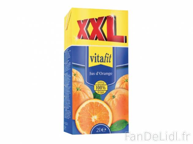 Jus d’orange , prezzo 1.29 € per 2 L, 1 L = 0,65 € EUR. 
- 1,5 L + 0,5 L ...