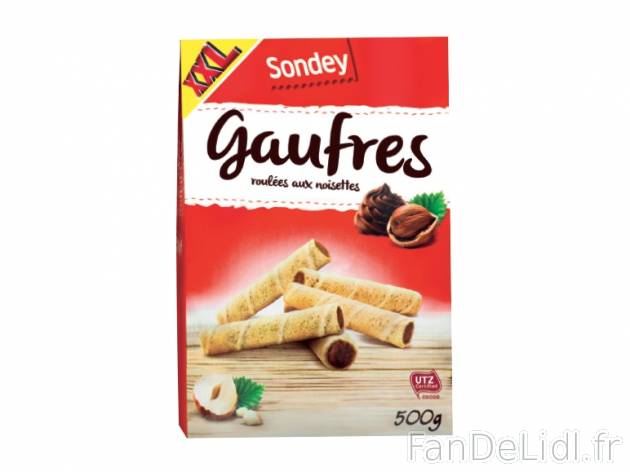 Gaufres roulées aux noisettes , prezzo 1.99 € per 500 g, 1 kg = 3,98 € EUR.