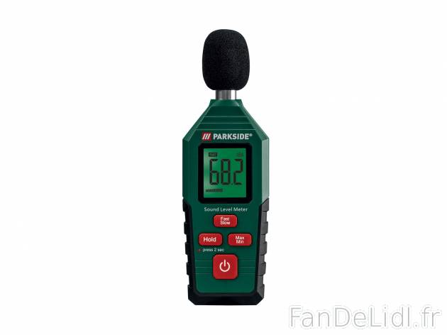 Décibelmètre , le prix 11.99 € 
- Mesure avec 2 fréquences de mesure réglables ...