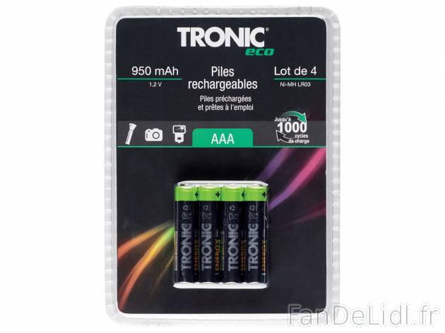 Piles rechargeables Ni-MH , le prix 3.99 € 
- Ni-MH HR03 (AAA) (lot de 4)
- ...