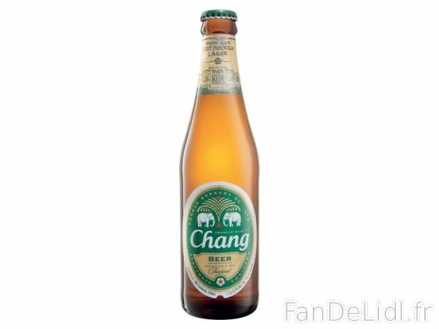 Bière Chang , prezzo 0.99 € per 32 cl, 1 L = 3,09 € EUR.  
-      5 % Vol.