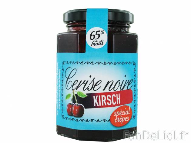 Préparation de cerises et kirsch , prezzo 1.99 € per 305 g 
- 65 % de fruits
- ...