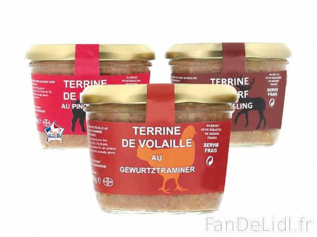 3 terrines , prezzo 2.49 € per 540 g, 1 kg = 4,61 € EUR. 
- Assortiment de ...