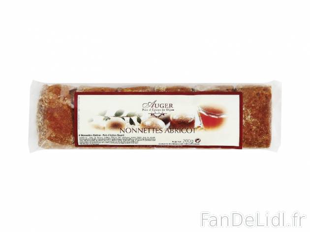 6 nonnettes à l’abricot , prezzo 2.59 € per 200 g, 1 kg = 12,95 € EUR.