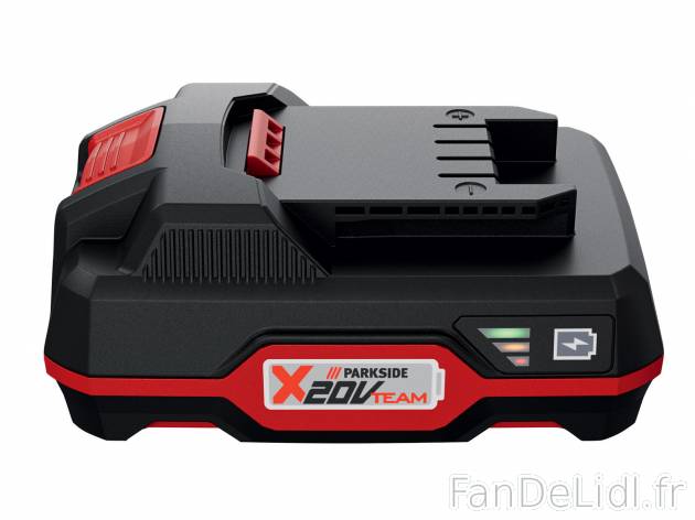 Batterie 2 Ah Parkside, X20VTeam, le prix 18.99 € 
- 2 Ah
- Témoin de charge ...