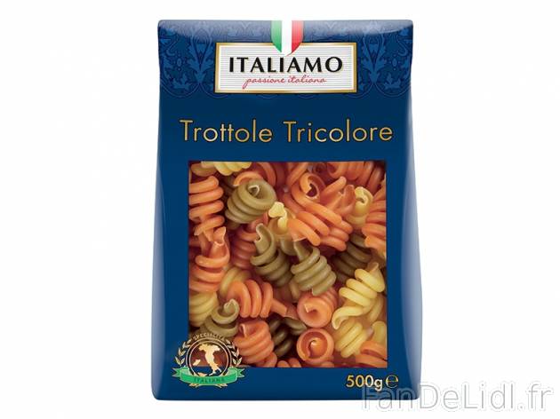 Pâtes tricolores , prezzo 0.79 € per 500 g au choix, 1 kg = 1,58 € EUR. 
- ...