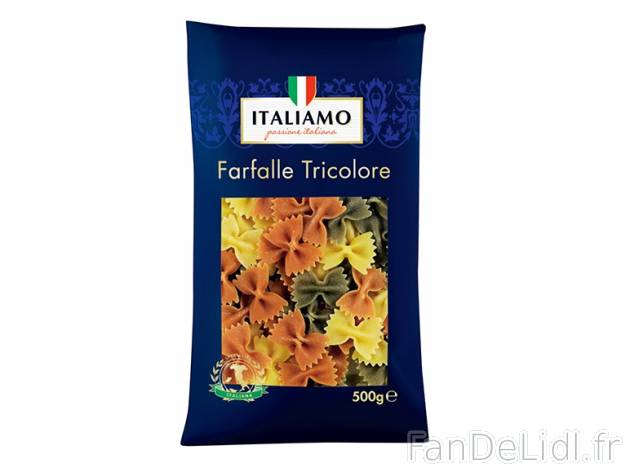 Farfalle tricolore , prezzo 1.29 € per 500 g, 1 kg = 2,58 € EUR.