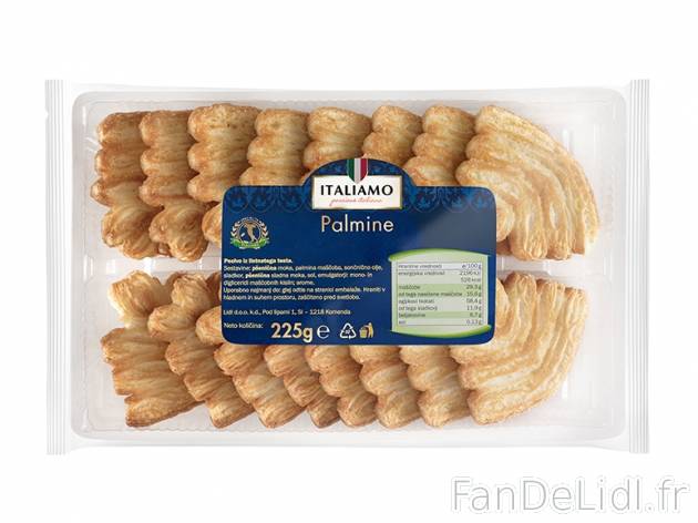 Palmiers feuilletés , prezzo 1.69 € per 225 g, 1 kg = 7,51 € EUR.