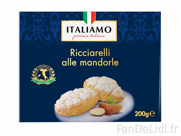 Ricciarelli aux amandes , prezzo 2.99 € per 200 g, 1 kg = 14,95 € EUR.