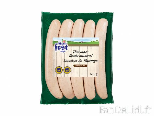 Thüringer Rostbratwurst IGP , le prix 2.99 € 
- Saucisses de Thuringe
- À ...