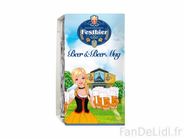 Chope de bière + bière , le prix 4.99 €  
-  95 cl !
-  5,5 % Vol 