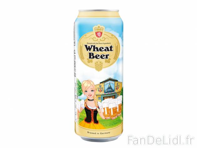 Bière blanche , le prix 0.59 €  
-  5% Vol.