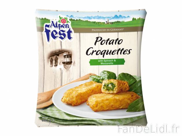 Croquettes de pomme de terre farcies , le prix 1.69 € 
- Au choix : épinard-mozzarella ...