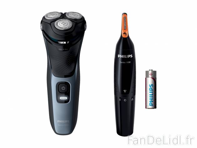 Rasoir à lames rotatives et tondeuse nez et oreilles Philips Series 3000, le prix ...