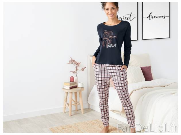 Pyjama femme , le prix 8.99 € 
- Du S au XL selon modèle.
- Ex. Haut 90 % coton ...
