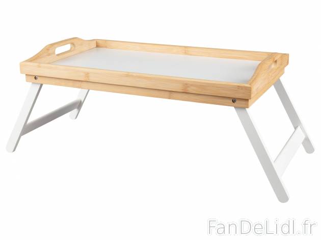 Plateau de lit , le prix 8.99 € 
- En bambou avec panneau MDF
- Poignées intégrées ...