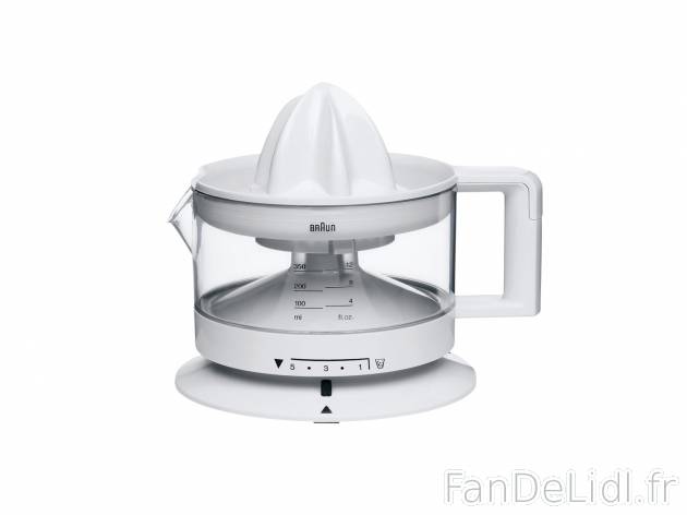 Presse-agrumes électrique Braun, le prix 17.99 € 
- Capacité : 350 ml
- Technologie ...