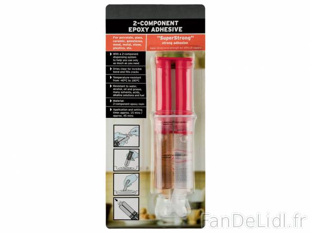 Colle bi-composant , le prix 2.49 € 
- Superstrong
- Env. 29 g
- Pour un collage ...