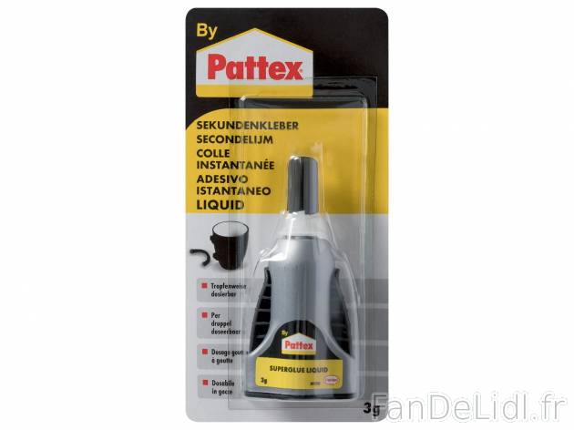 Colle instantannée Pattex, le prix 1.99 € 
- Colle instantanée liquid
- Prix ...