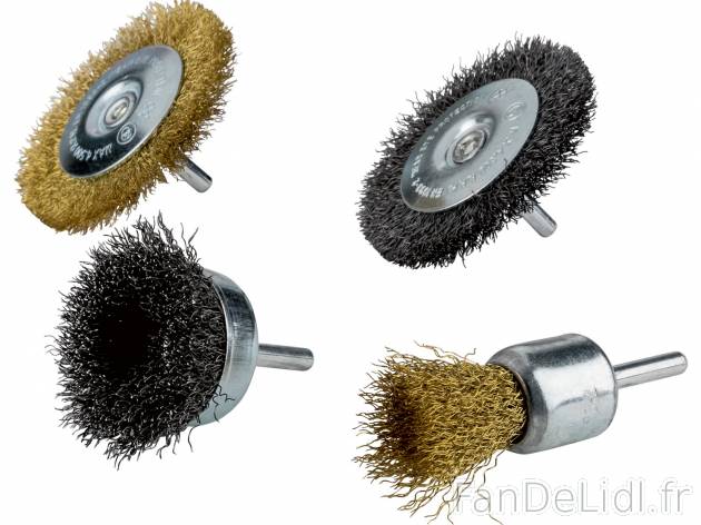 Accessoires pour perceuse , le prix 3.49 € 
- Set de 4
- Set de brosses métalliques
- ...