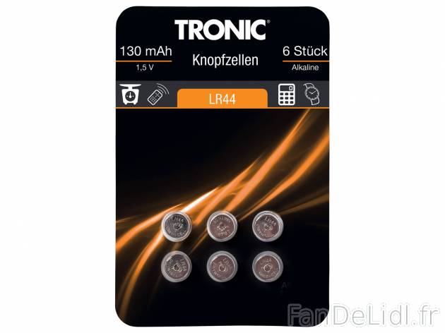Piles bouton Tronic, le prix 1.49 € 
- Au choix : alcalines ou lithium
- Env. ...