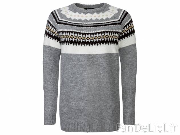 Pull long , le prix 9.99 € 
- Du S au XL selon modèle.
- Ex. 82 % acrylique, ...