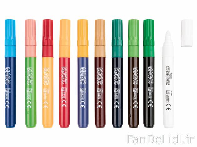 Feutres magiques , le prix 1.99 € 
- Lot de 10
- Les couleurs changent quand ...