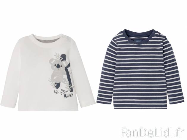 T-shirts manches longues bébé , le prix 3.99 € 
- Lot de 2
- Du 2-6 mois au ...