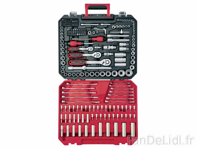 Set de douilles , le prix 69.89 € 
- Rangement dans un coffret
- Outils en acier ...