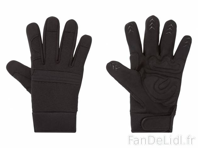 Gants de travail , le prix 7.99 € 
- Ex. Paume 100 % polyester et dos 90 % polyester ...