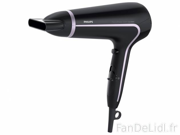 Sèche-cheveux Philips, le prix 19.99 € 
- 2 200 W
- 2 fois plus d’ions avec ...