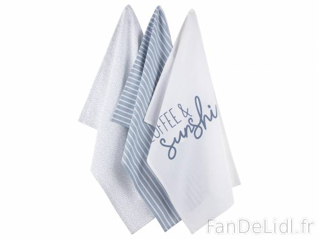Torchons à vaisselle , le prix 3.99 € 
- Lot de 3
- 100 % coton
- 2 coloris ...