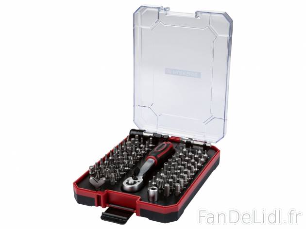 Set d’embouts et cliquet Parkside, le prix 8.99 € 
- Set de 81
- 11 embouts ...