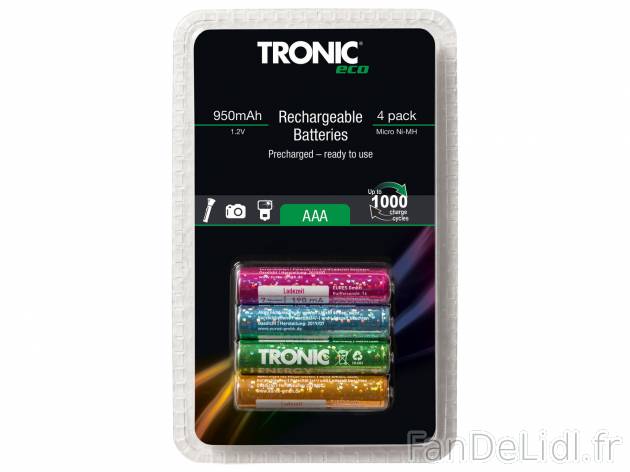 Piles rechargeables , le prix 3.49 &#8364; 
- Ni-MH HR03, AAA, 950 mAh (lot ...
