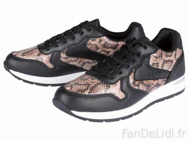 Sneakers femme , le prix 13.99 € 
- Du 36 au 40 selon modèle
- Ex. dessus polyuréthane, ...