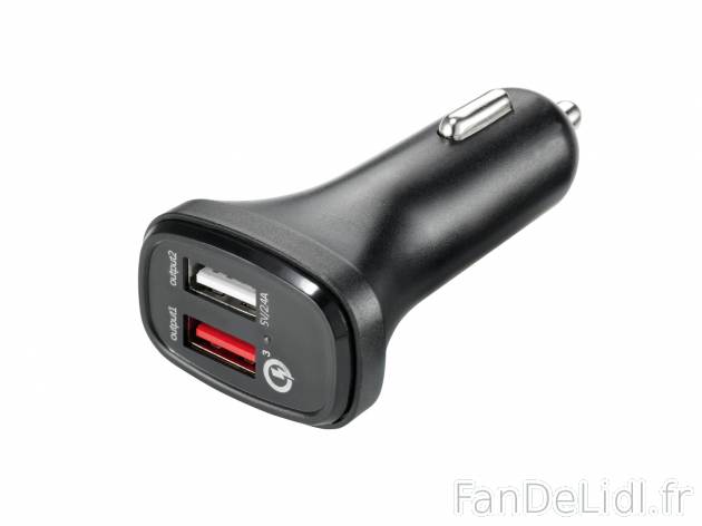 Chargeur allume-cigare , le prix 3.49 € 
- 2 ports de charge USB-A – dont 1 ...