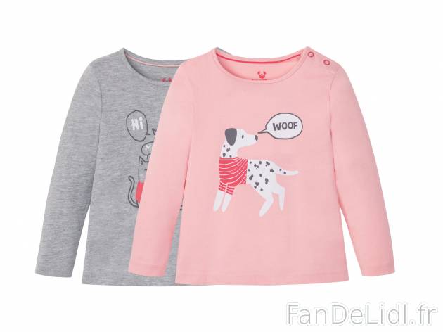 T-shirts manches longues , le prix 4.99 € 
- Lot de 2
- Du 12-24 mois au 4-6 ...