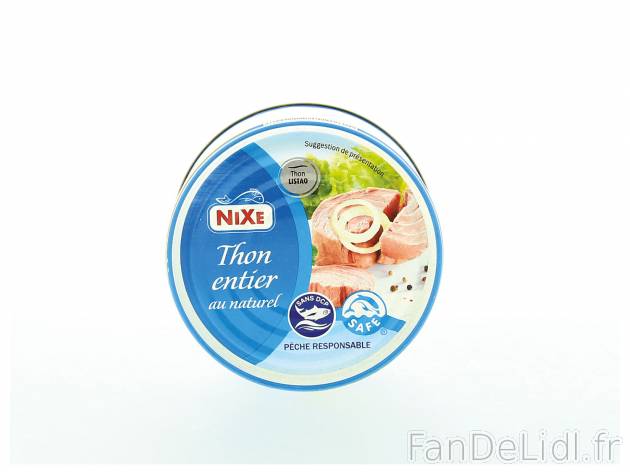 Thon entier au naturel , le prix 1.09 €  
-  Sans DCP
Caractéristiques

- safe