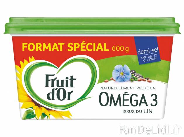 Fruit d’Or margarine Oméga 3 , le prix 1.44 € 
- Au choix : demi-sel ou doux
Caractéristiques

- ...