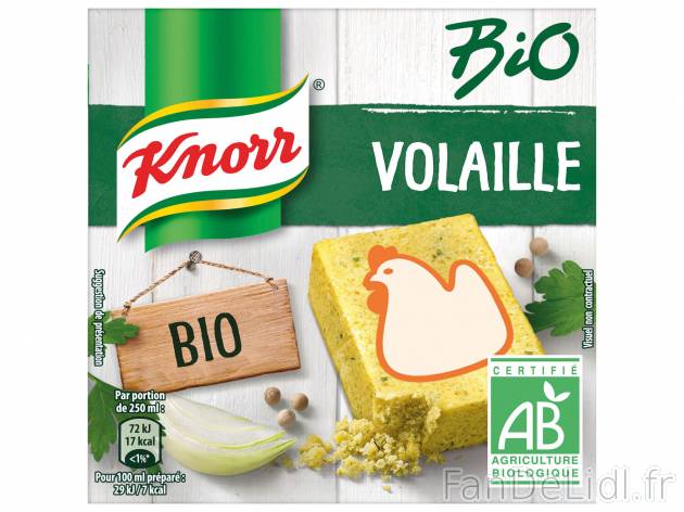 Knorr bouillon Bio , le prix 0.77 € 
- Le paquet de 60 g : 1,15 € (1 kg = 19,17 ...