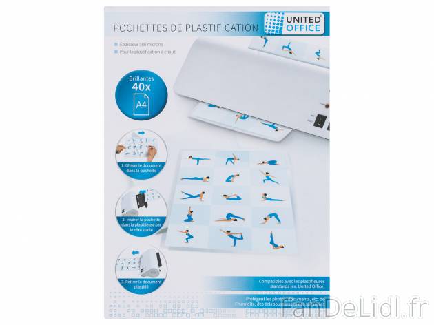 Pochettes de plastification A3, A4, A5 , le prix 3.49 € 
- A4 (lot de 40)
- ...