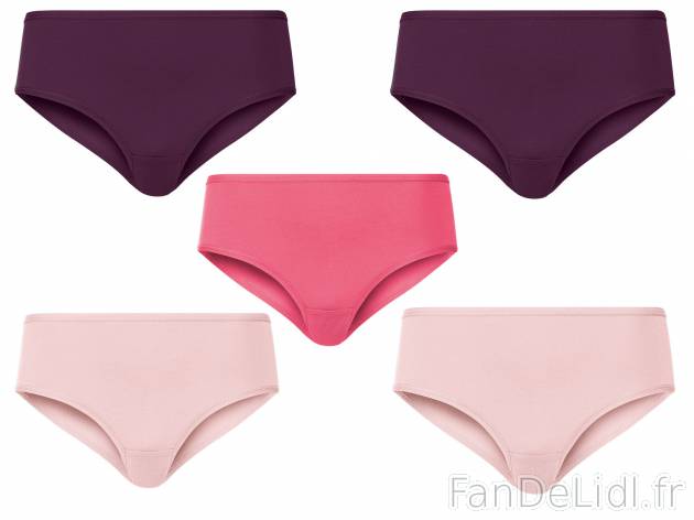 Hipsters femme , le prix 7.99 € 
- Du S au XL selon modèle.
- Ex. 95 % coton ...