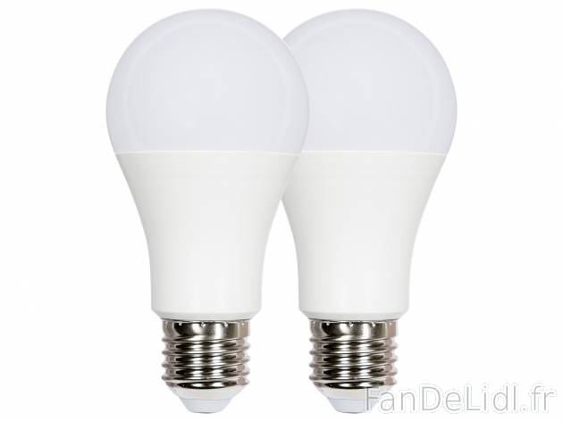 Ampoules LED , le prix 2.99 € 
Au choix : 
- Lot de 2 : E27, Light 9,5 W (équivalent ...