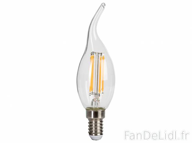 Ampoule LED à filament , le prix 1.99 € 
Au choix : 
- E14, Light 4,7 W (équivalent ...