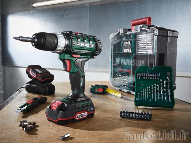 Set de perceuse-visseuse sans fil Parkside, X20VTeam, le prix 79.99 € 
- Avec ...